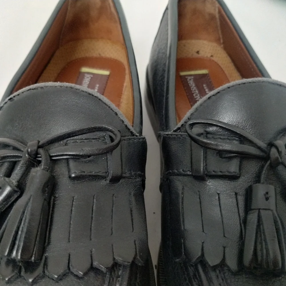 JOHNSTON & MURPHY Men's Tassel Loafers Black Pebble Leather size 9.5M Casual‎